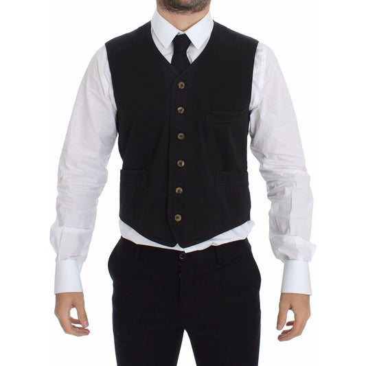 Dolce & Gabbana Black Cotton Viscose Dress Vest Blazer VES10076-4