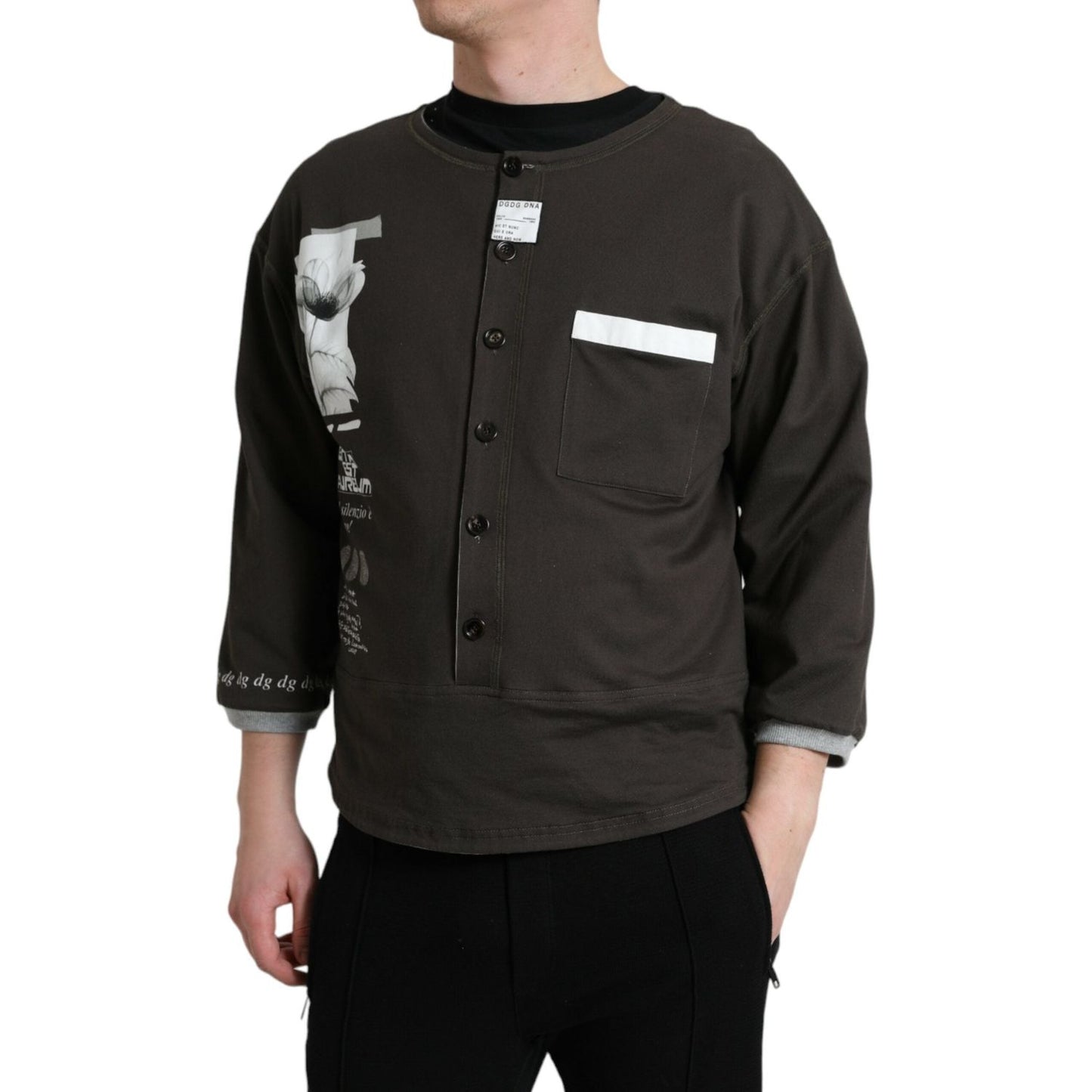 Dolce & Gabbana Dark Gray Cotton Button Down Pullover Sweater TSH84776-50