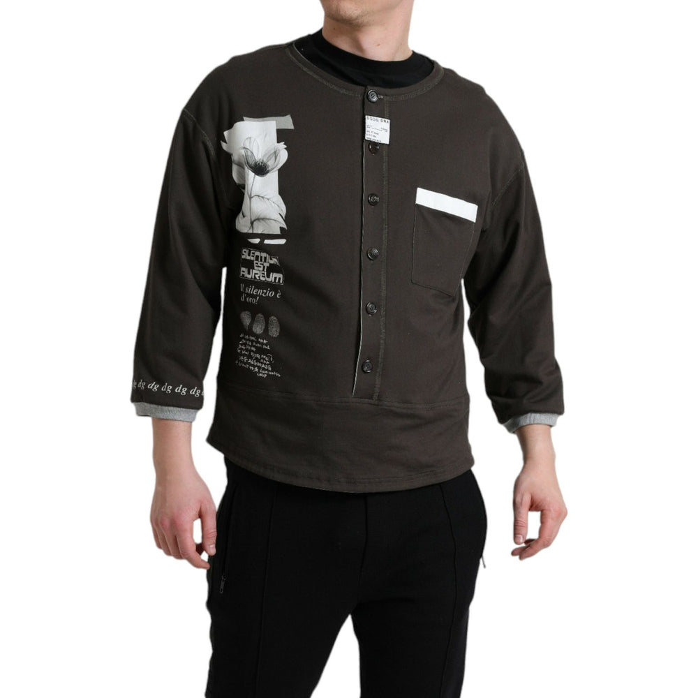 Dolce & Gabbana Dark Gray Cotton Button Down Pullover Sweater TSH84776-50