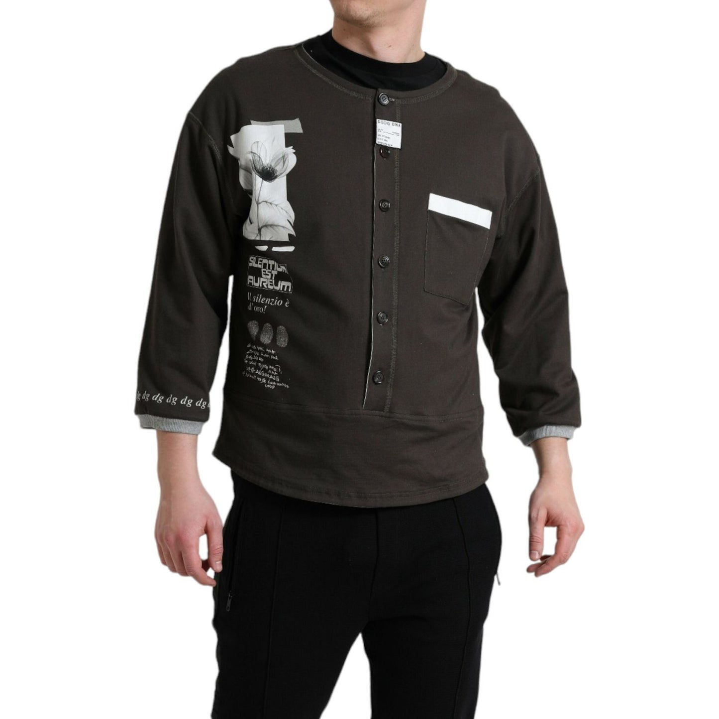 Dolce & Gabbana Dark Gray Cotton Button Down Pullover Sweater TSH84776-50