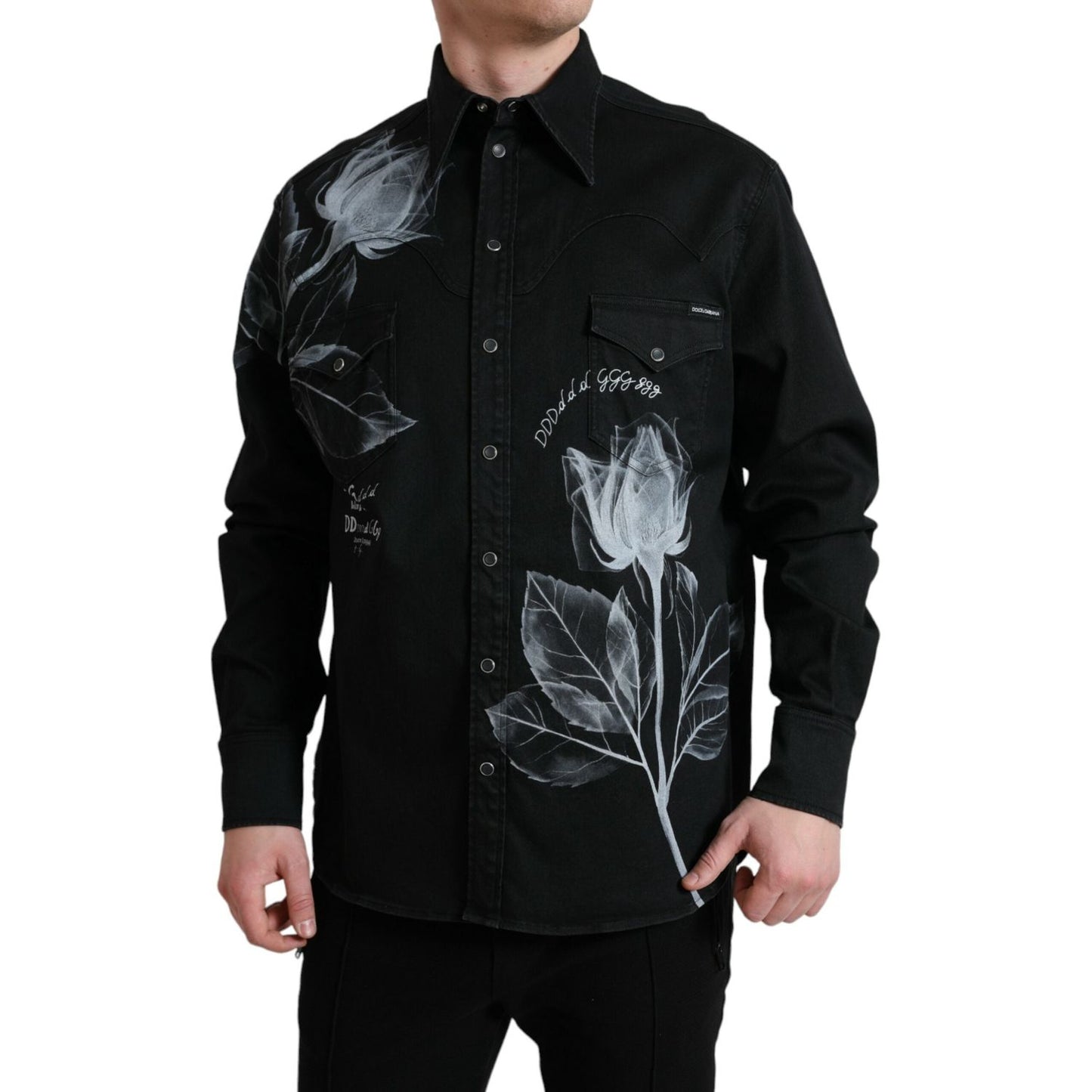 Dolce & Gabbana Black Floral Cotton Collared Dress Shirt TSH84741-40