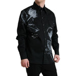 Dolce & Gabbana Black Floral Cotton Collared Dress Shirt TSH84741-40
