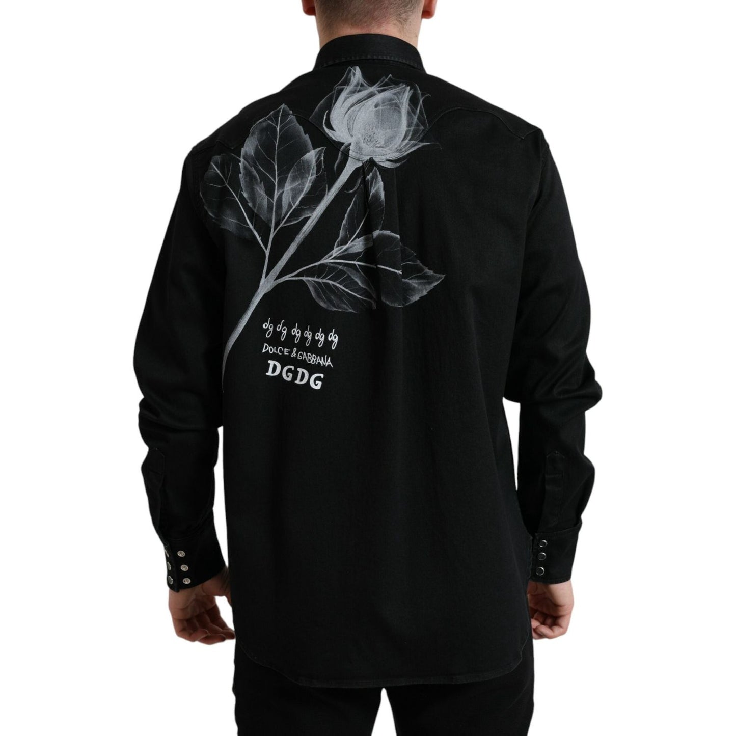 Dolce & Gabbana Black Floral Cotton Collared Dress Shirt TSH84741-40