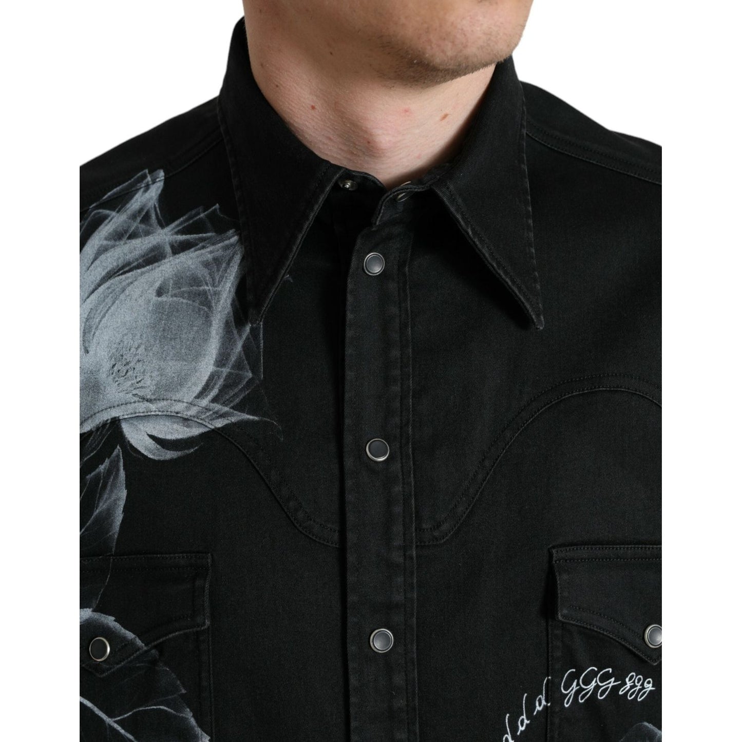 Dolce & Gabbana Black Floral Cotton Collared Dress Shirt TSH84741-40