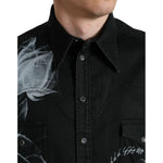 Dolce & Gabbana Black Floral Cotton Collared Dress Shirt TSH84741-40