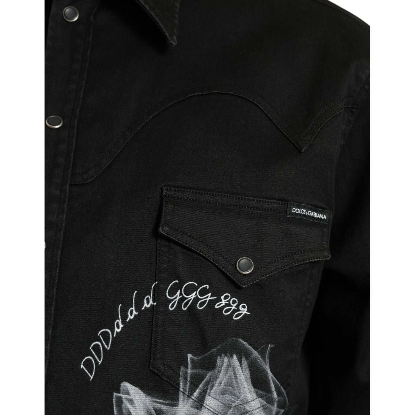 Dolce & Gabbana Black Floral Cotton Collared Dress Shirt TSH84741-40