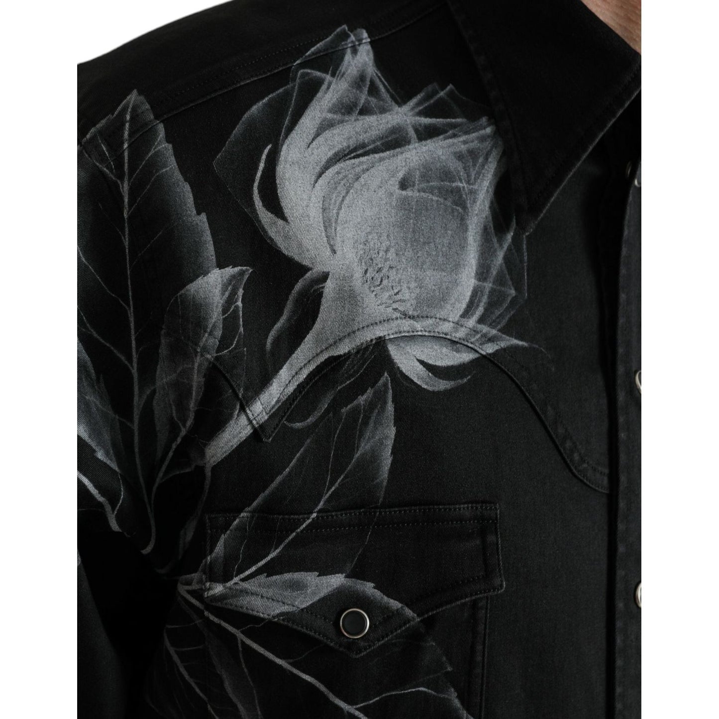 Dolce & Gabbana Black Floral Cotton Collared Dress Shirt TSH84741-40
