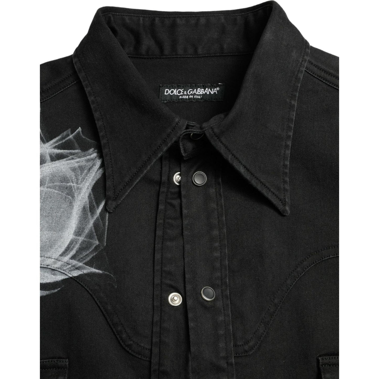 Dolce & Gabbana Black Floral Cotton Collared Dress Shirt TSH84741-40