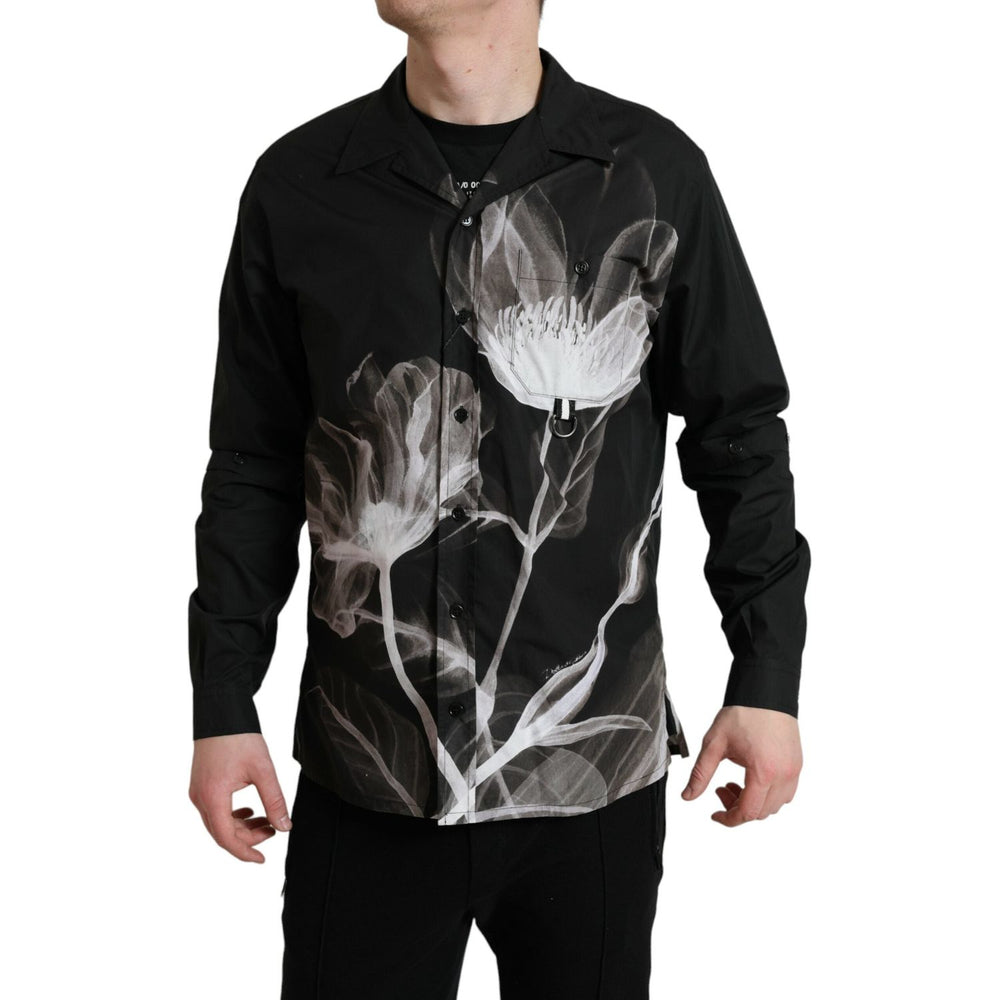 Dolce & Gabbana Black Floral Cotton Collared Long Sleeves Men Shirt TSH84744-40