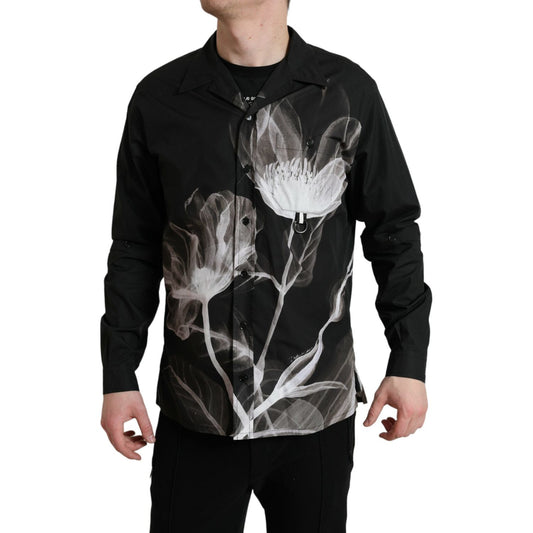 Dolce & Gabbana Black Floral Cotton Collared Long Sleeves Men Shirt TSH84744-40