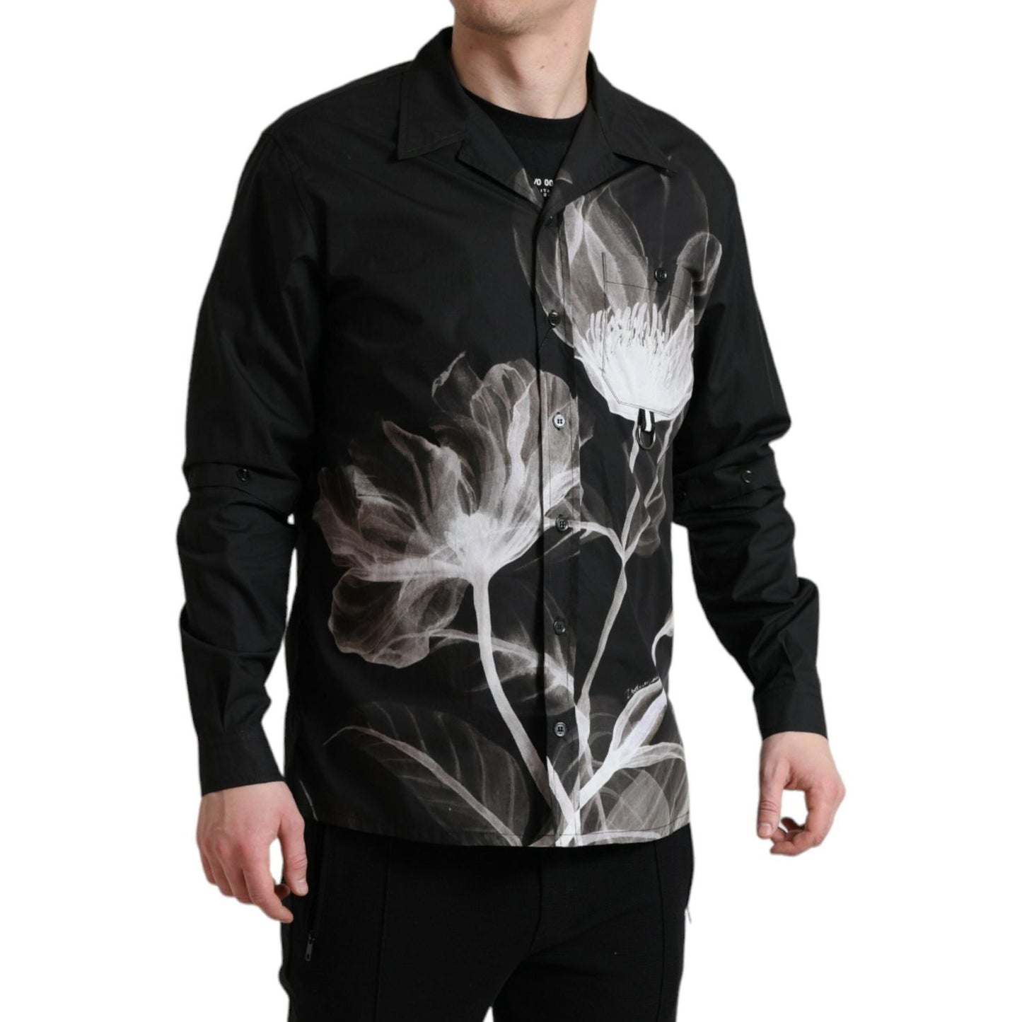 Dolce & Gabbana Black Floral Cotton Collared Long Sleeves Men Shirt TSH84744-40
