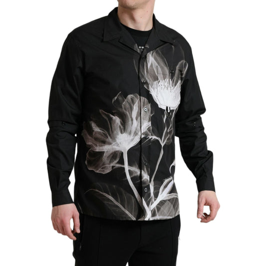 Dolce & Gabbana Black Floral Cotton Collared Long Sleeves Men Shirt TSH84744-40