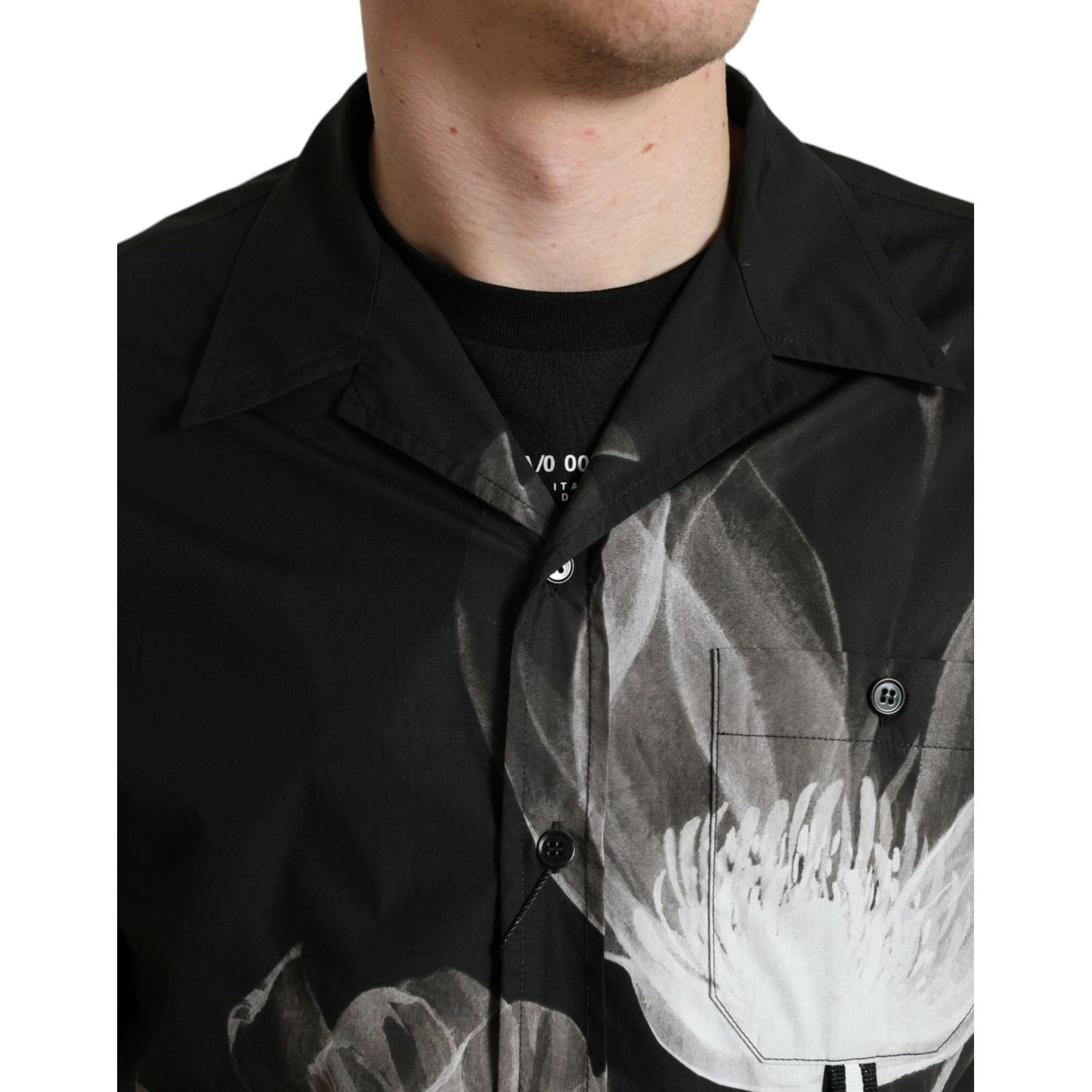 Dolce & Gabbana Black Floral Cotton Collared Long Sleeves Men Shirt TSH84744-40