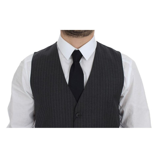 Dolce & Gabbana Black Striped Wool Single Breasted Vest GSS12010-1