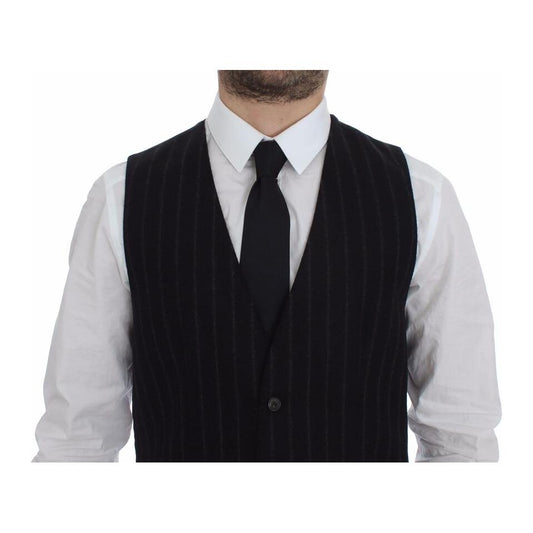 Dolce & Gabbana Black Striped Wool Logo Vest Gilet Weste GSS12032-1