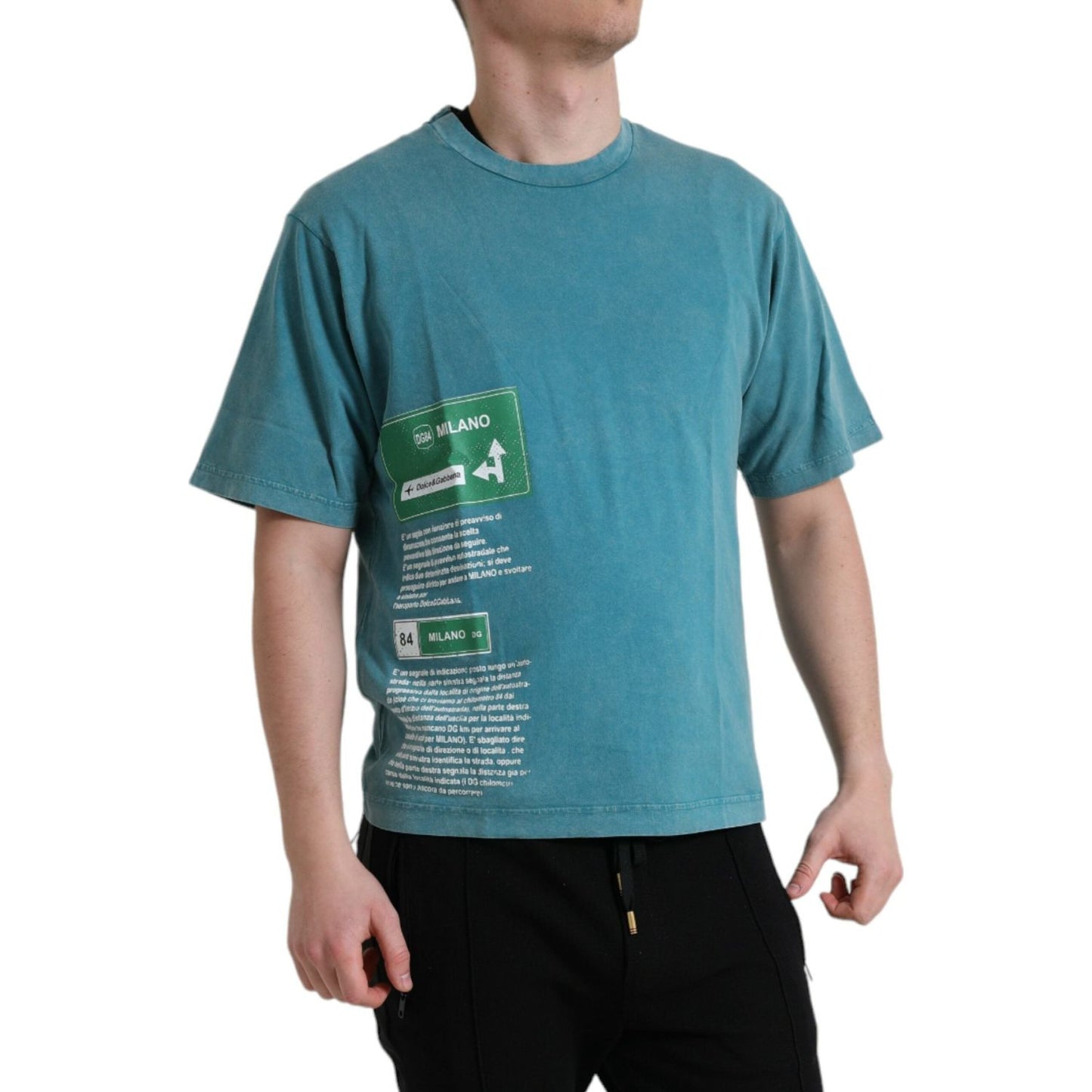 Dolce & Gabbana Blue Cotton Milano Street Round Neck T-shirt TSH84642-46