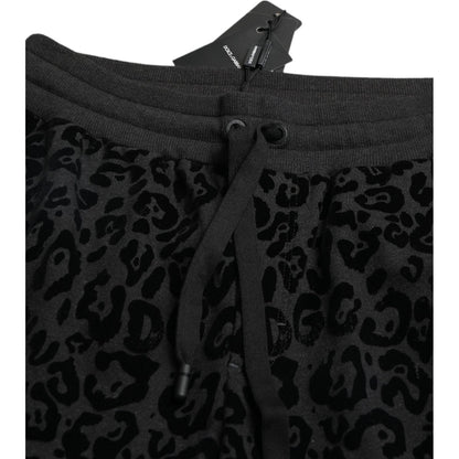 Dolce & Gabbana Black Leopard Cotton Slim Fit Jogger Pants