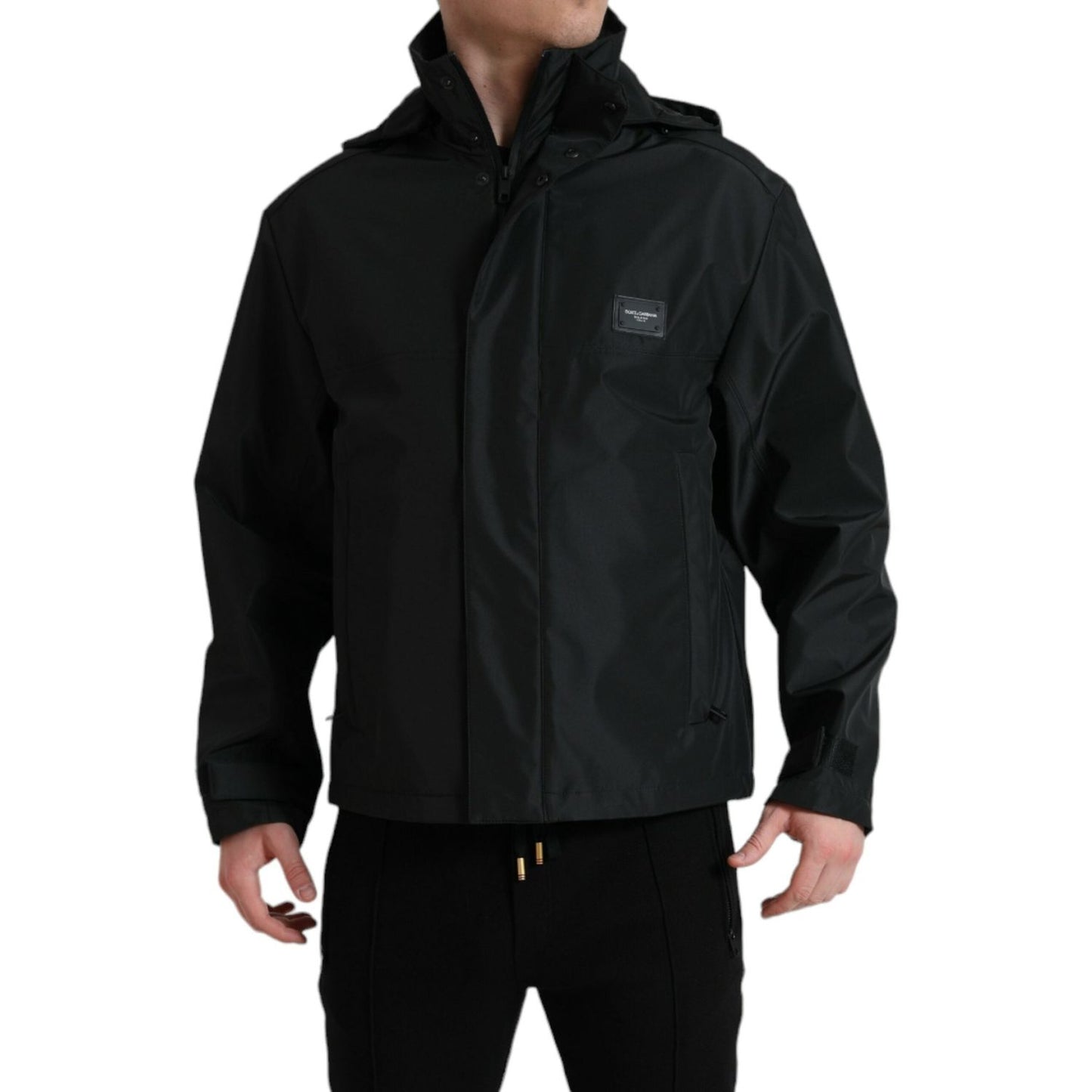 Dolce & Gabbana Black Polyester Logo Plaque Hooded Jacket JKT3759-48