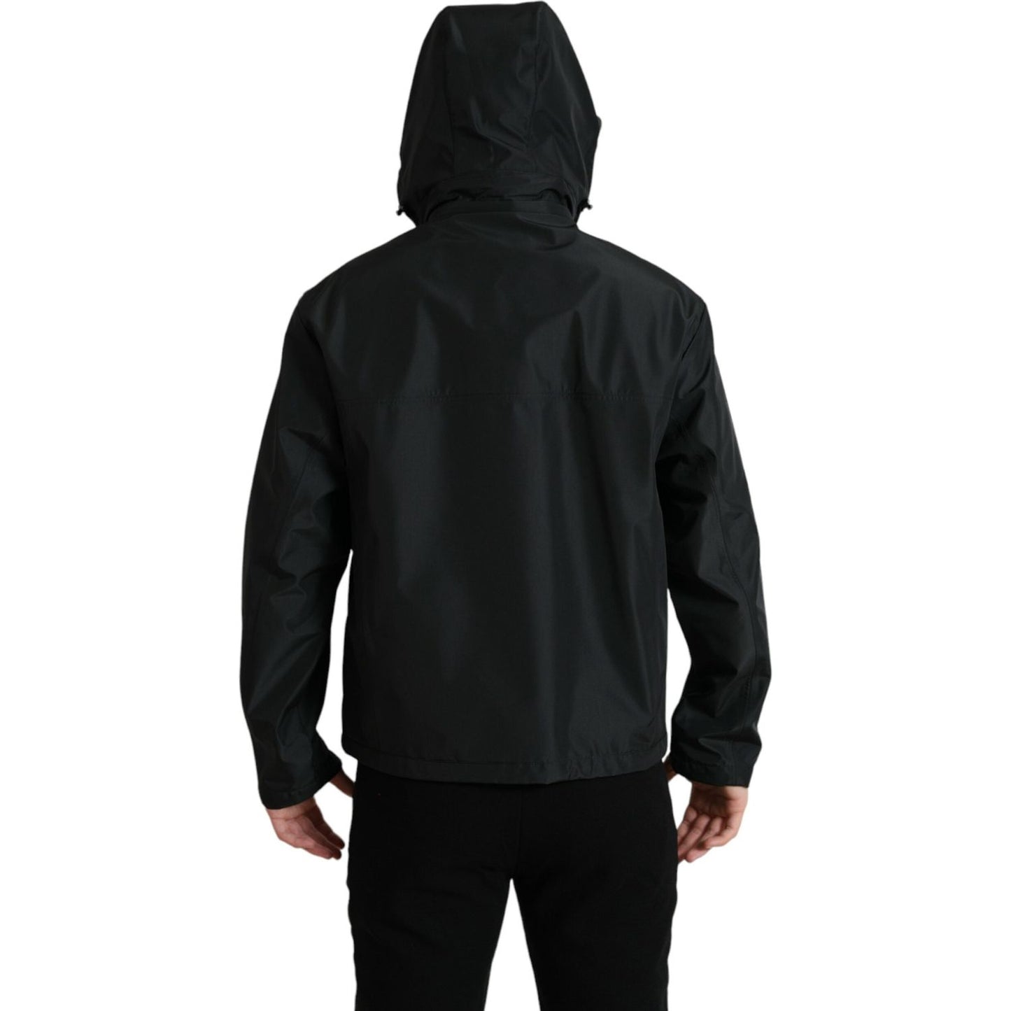 Dolce & Gabbana Black Polyester Logo Plaque Hooded Jacket JKT3759-48
