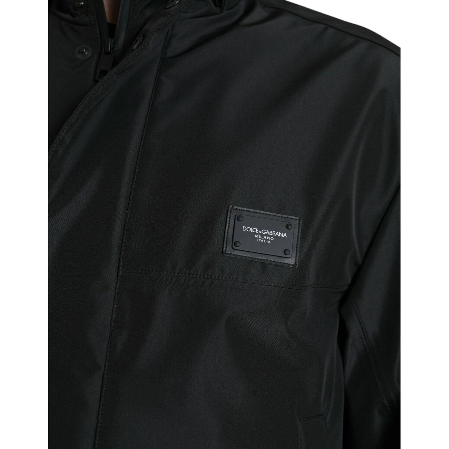 Dolce & Gabbana Black Polyester Logo Plaque Hooded Jacket JKT3759-48