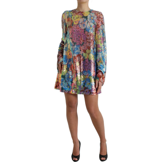 Dolce & Gabbana Multicolor Floral Sequined Shift Mini Dress DR28978-40