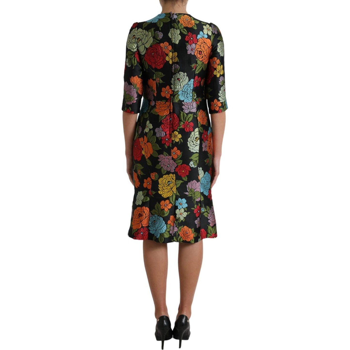 Dolce & Gabbana Black Floral Embroidery Knee Length Dress DR28981-40