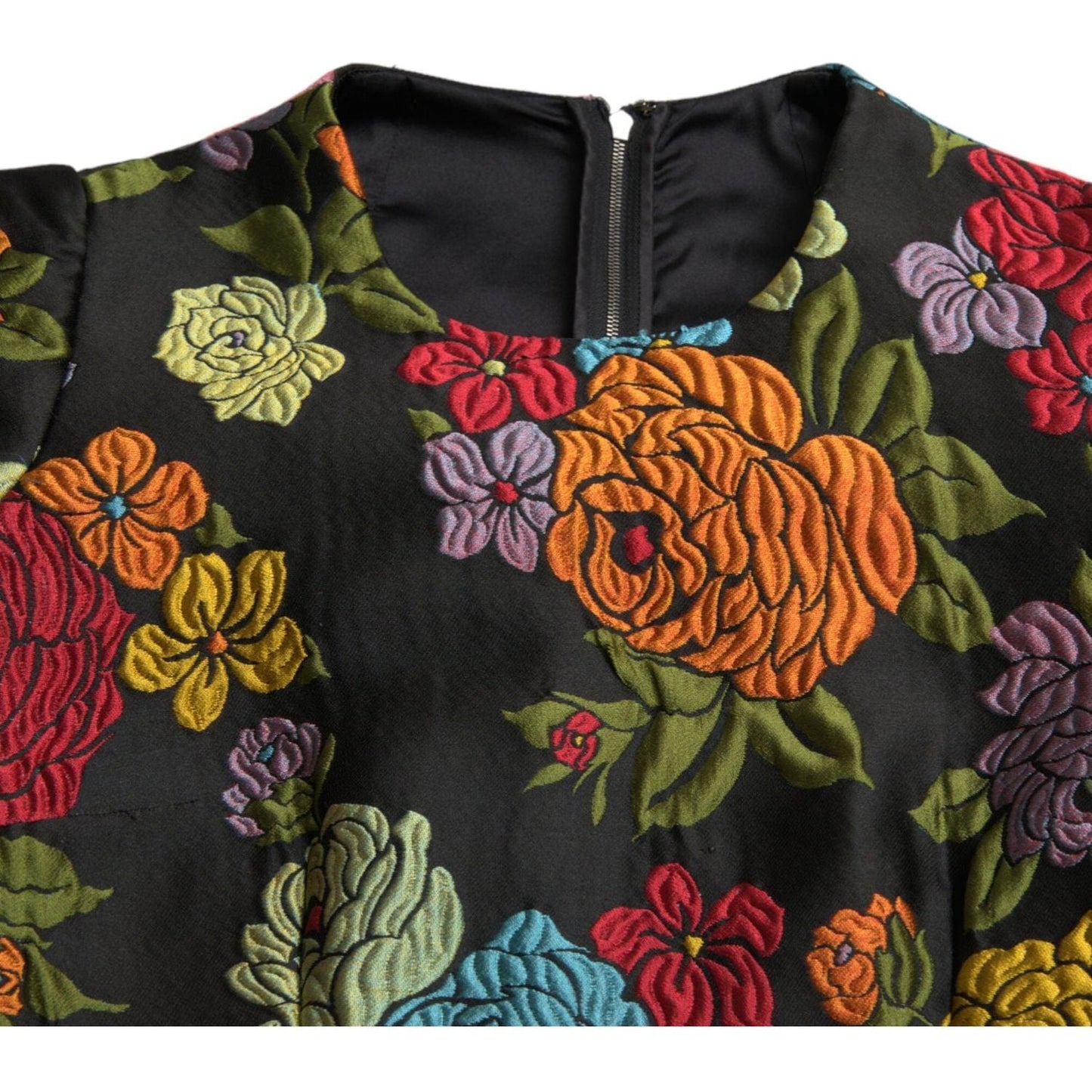 Dolce & Gabbana Black Floral Embroidery Knee Length Dress DR28981-40