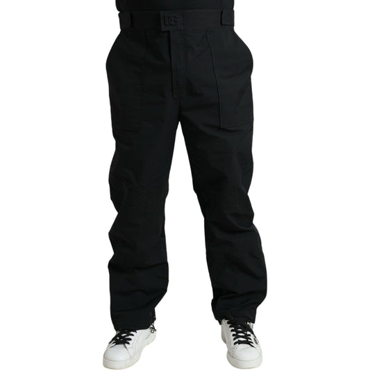 Dolce & Gabbana Black Polyester Logo Straight Pants PAN75049-54