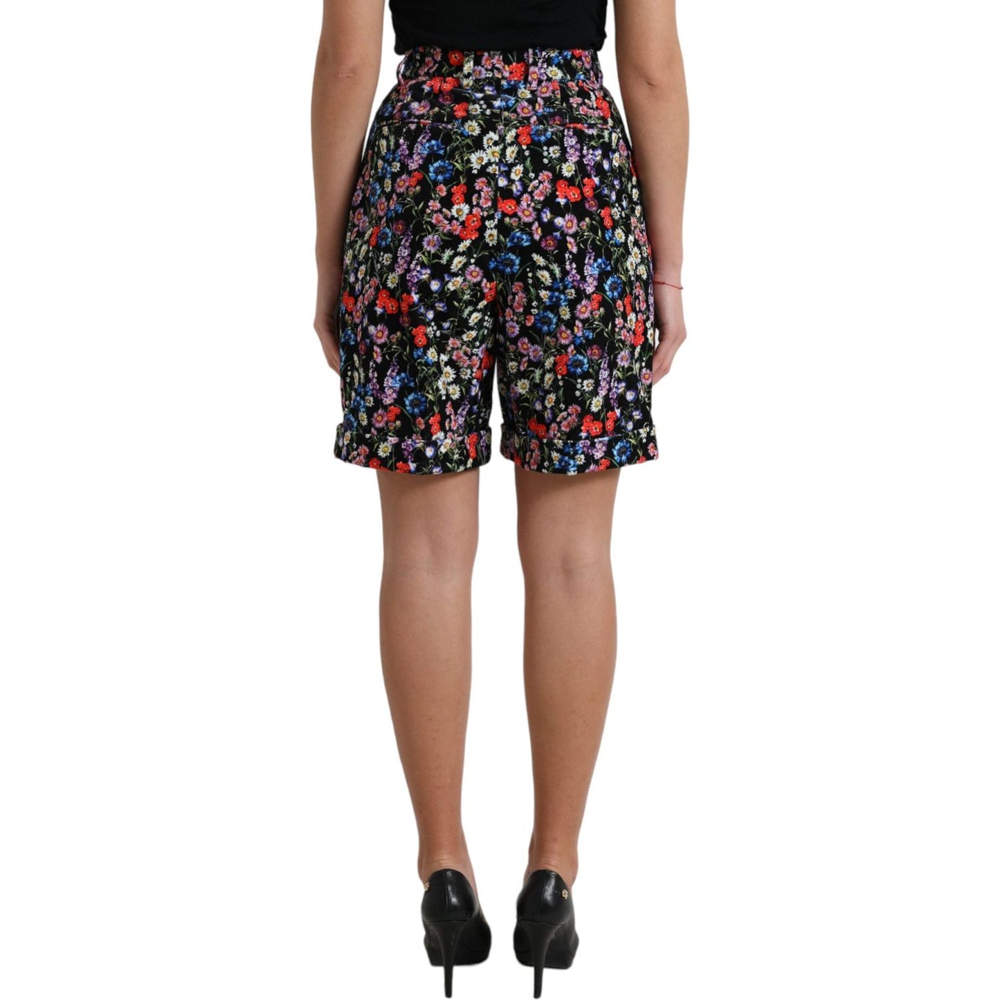 Dolce & Gabbana Black Floral High Waist Hot Pants Shorts PAN74897-40