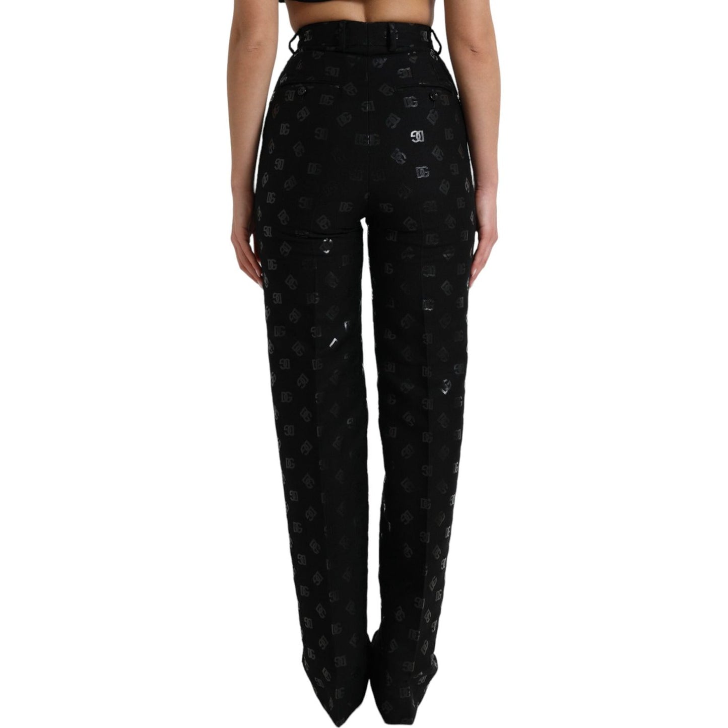 Dolce & Gabbana Black Wool DG Logo High Waist Straight Pants PAN74966-40