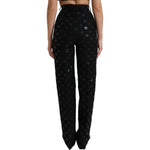 Dolce & Gabbana Black Wool DG Logo High Waist Straight Pants PAN74966-40