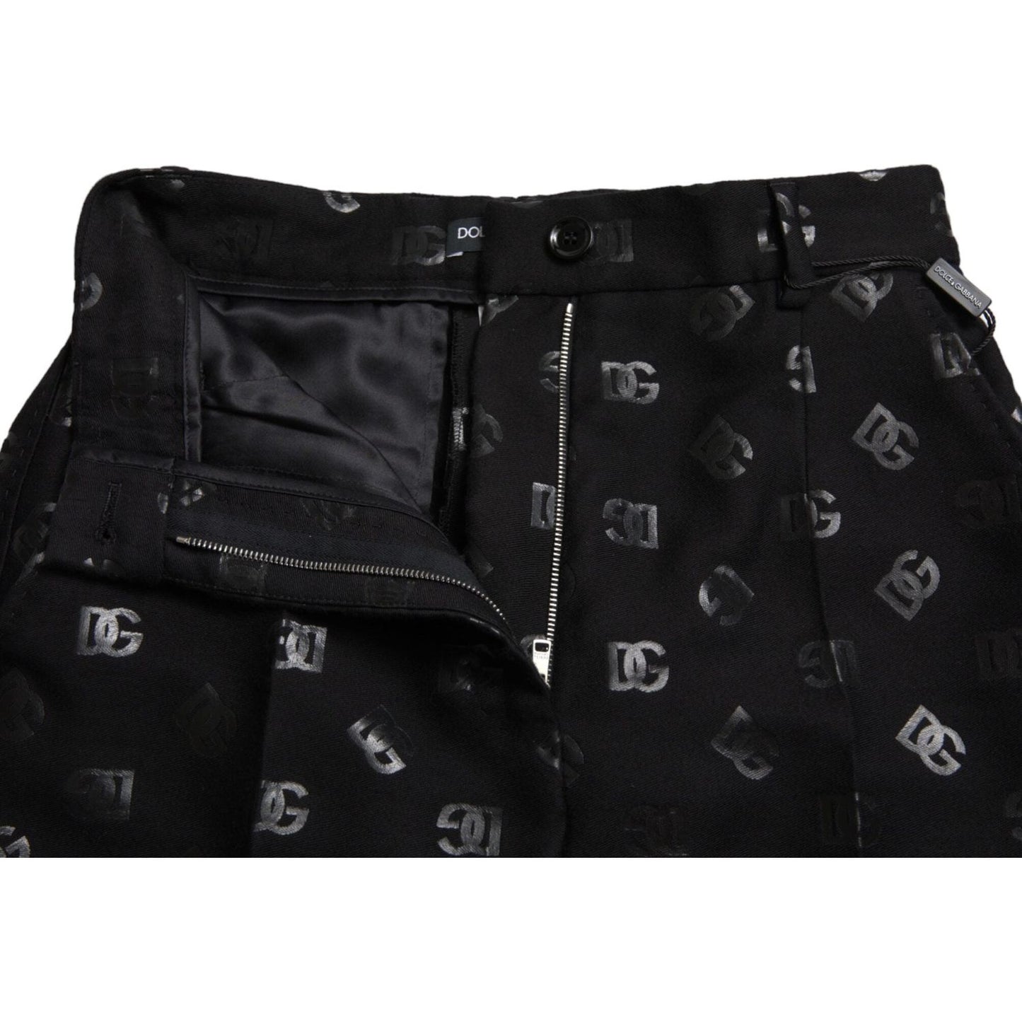 Dolce & Gabbana Black Wool DG Logo High Waist Straight Pants PAN74966-40