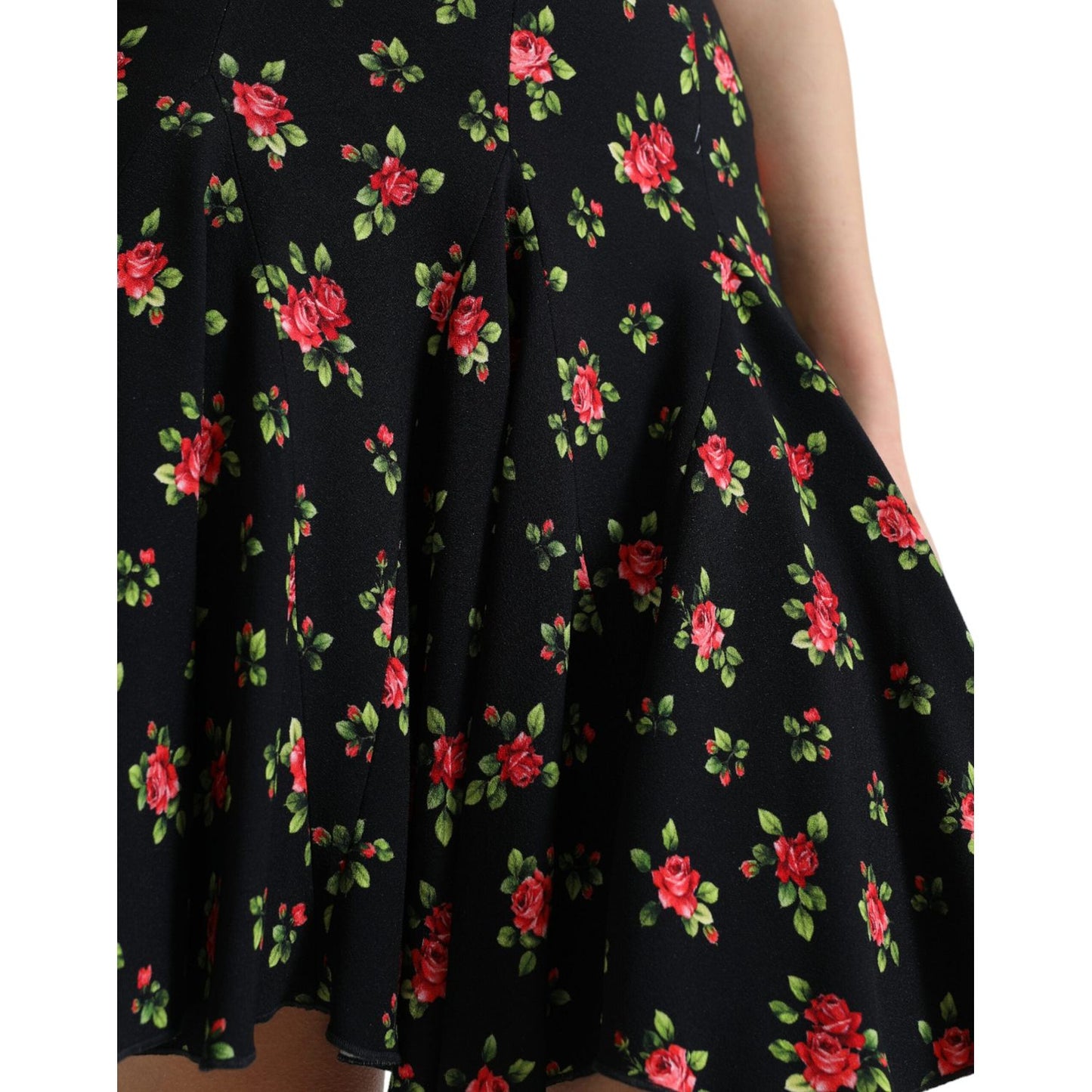 Dolce & Gabbana Black Rose Print High Waist A-line Mini Skirt SKI1950-40