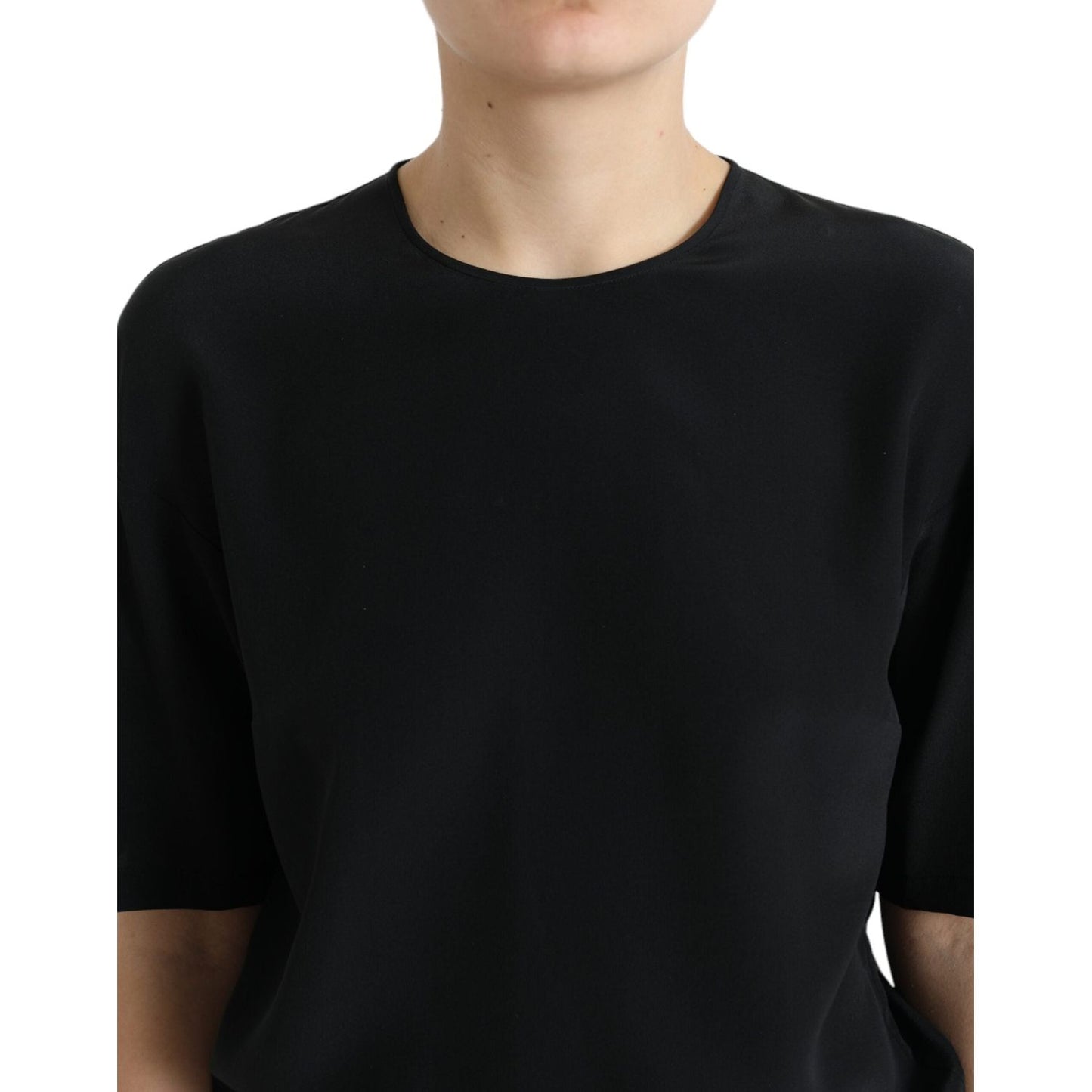Dolce & Gabbana Black Silk Round Neck Short Sleeve Blouse Top TSH84266-40
