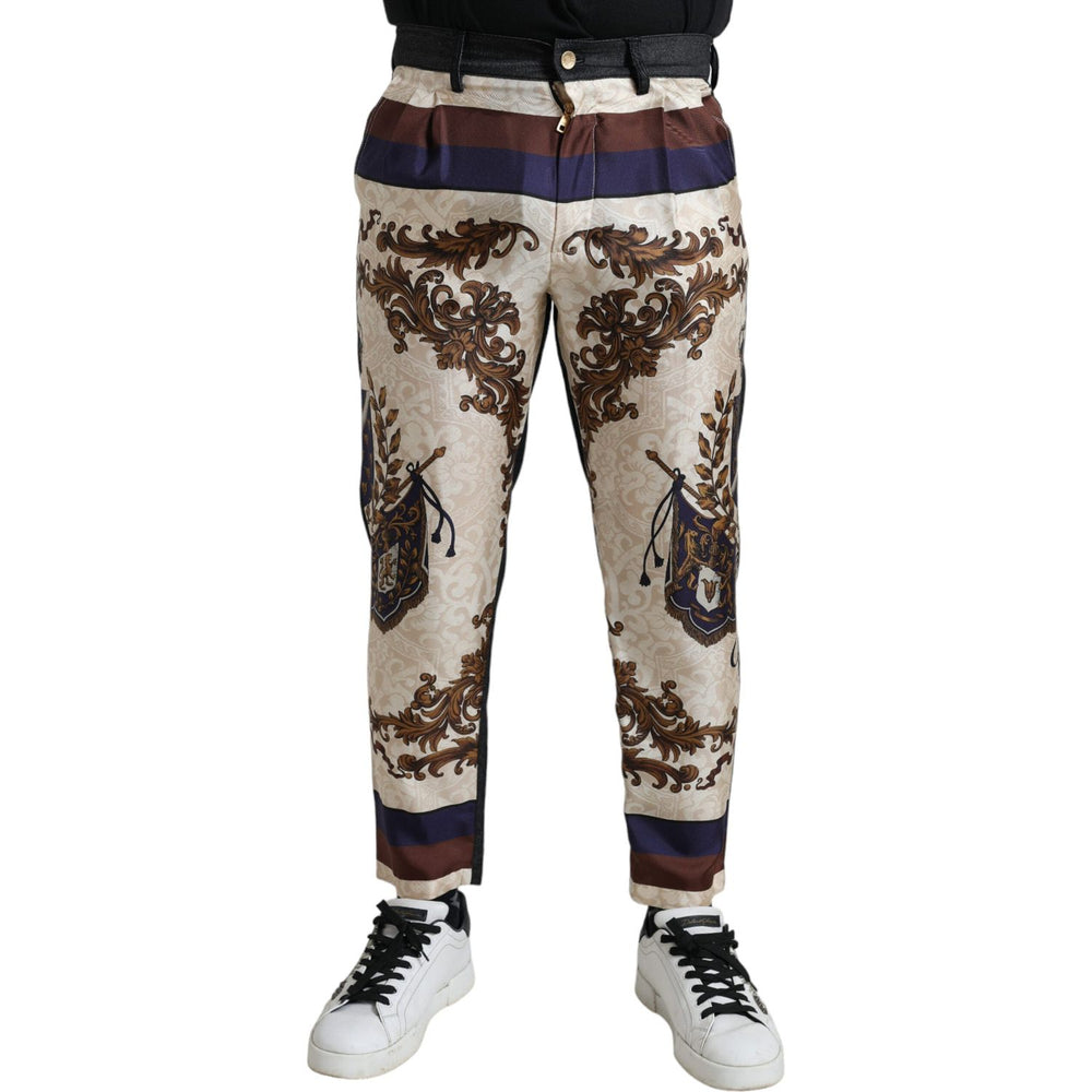 Dolce & Gabbana Multicolor Heraldic Skinny Men Pants PAN75046-48