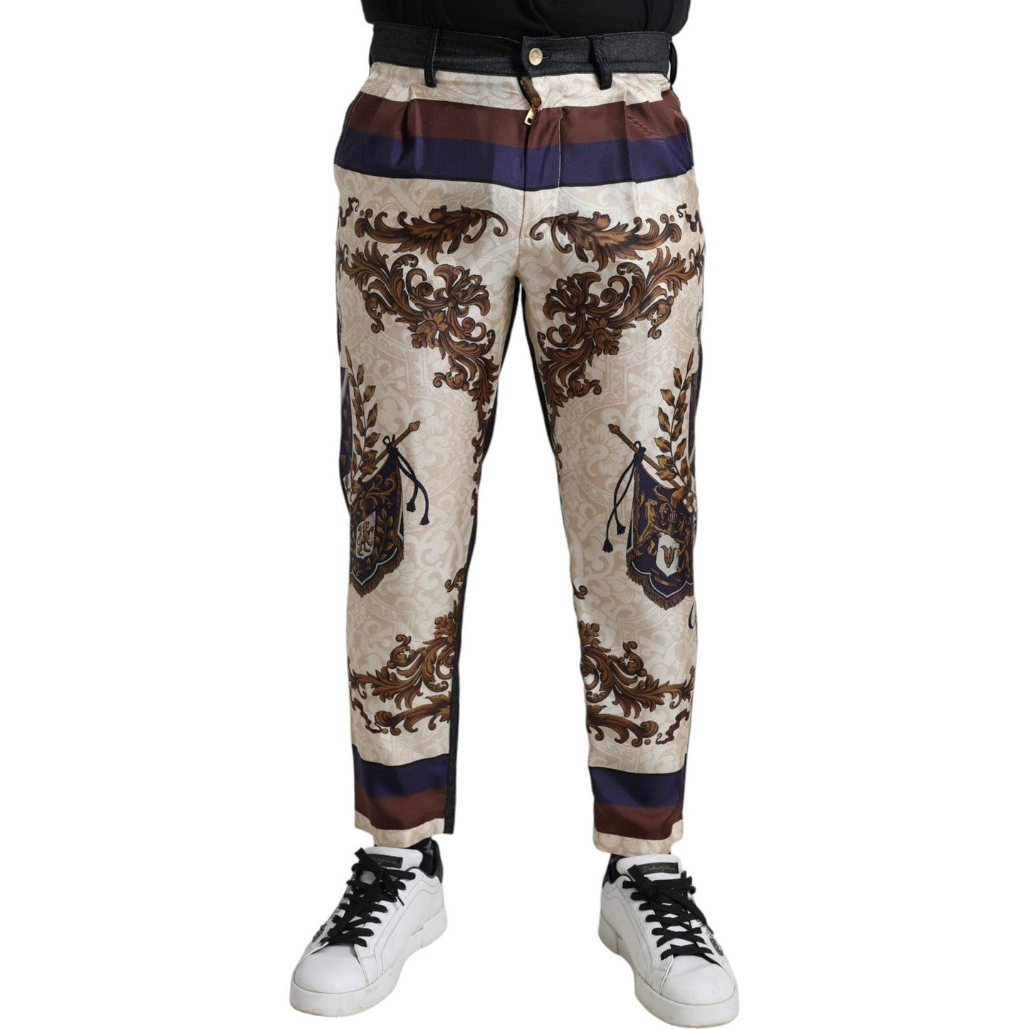 Dolce & Gabbana Multicolor Heraldic Skinny Men Pants PAN75046-48
