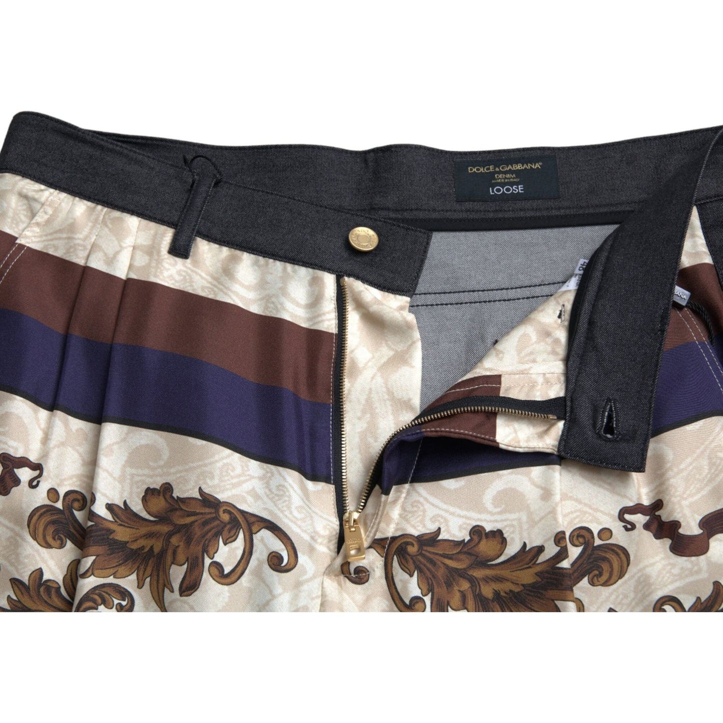 Dolce & Gabbana Multicolor Heraldic Skinny Men Pants PAN75046-48
