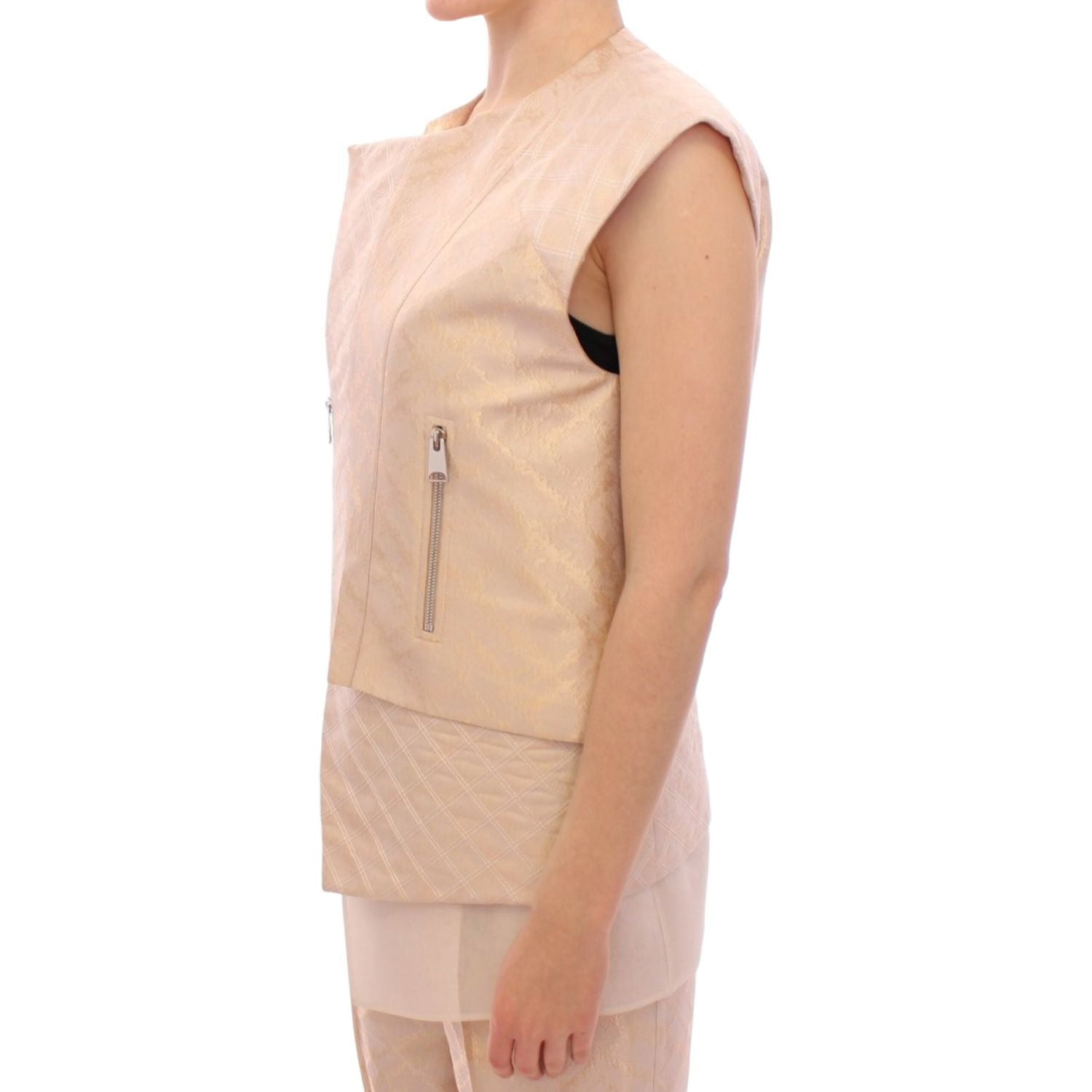 Zeyneptosun Beige brocade sleeveless jacket