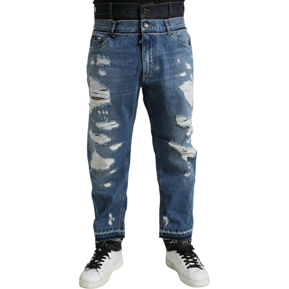 Dolce & Gabbana Blue Tattered Cotton Men Denim Jeans PAN75043-48