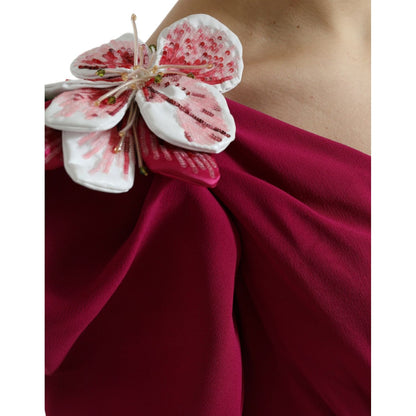 Dolce & Gabbana Purple Flower Embellished One Shoulder Dress