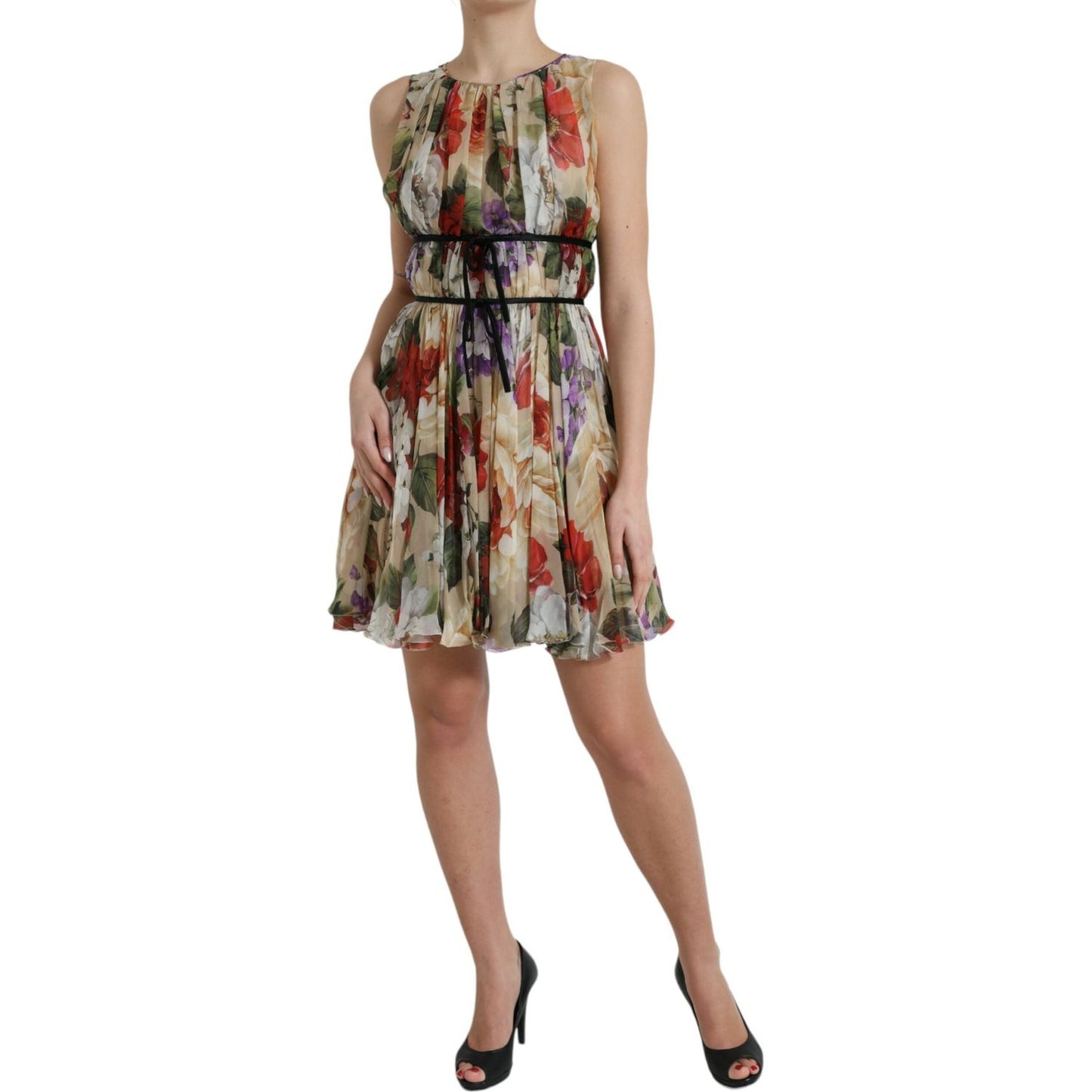 Dolce & Gabbana Beige Floral Sleeveless A-line Mini Dress DR281033-42