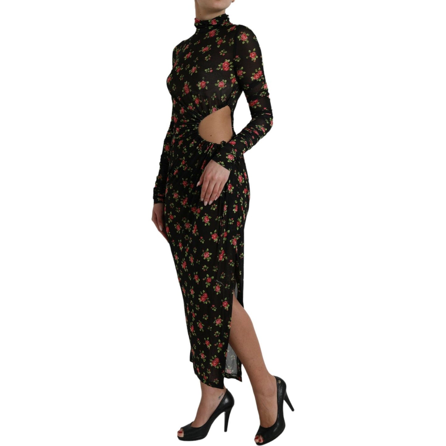 Dolce & Gabbana Black Floral Cut Out Sheath Long Maxi Dress DR281020-40