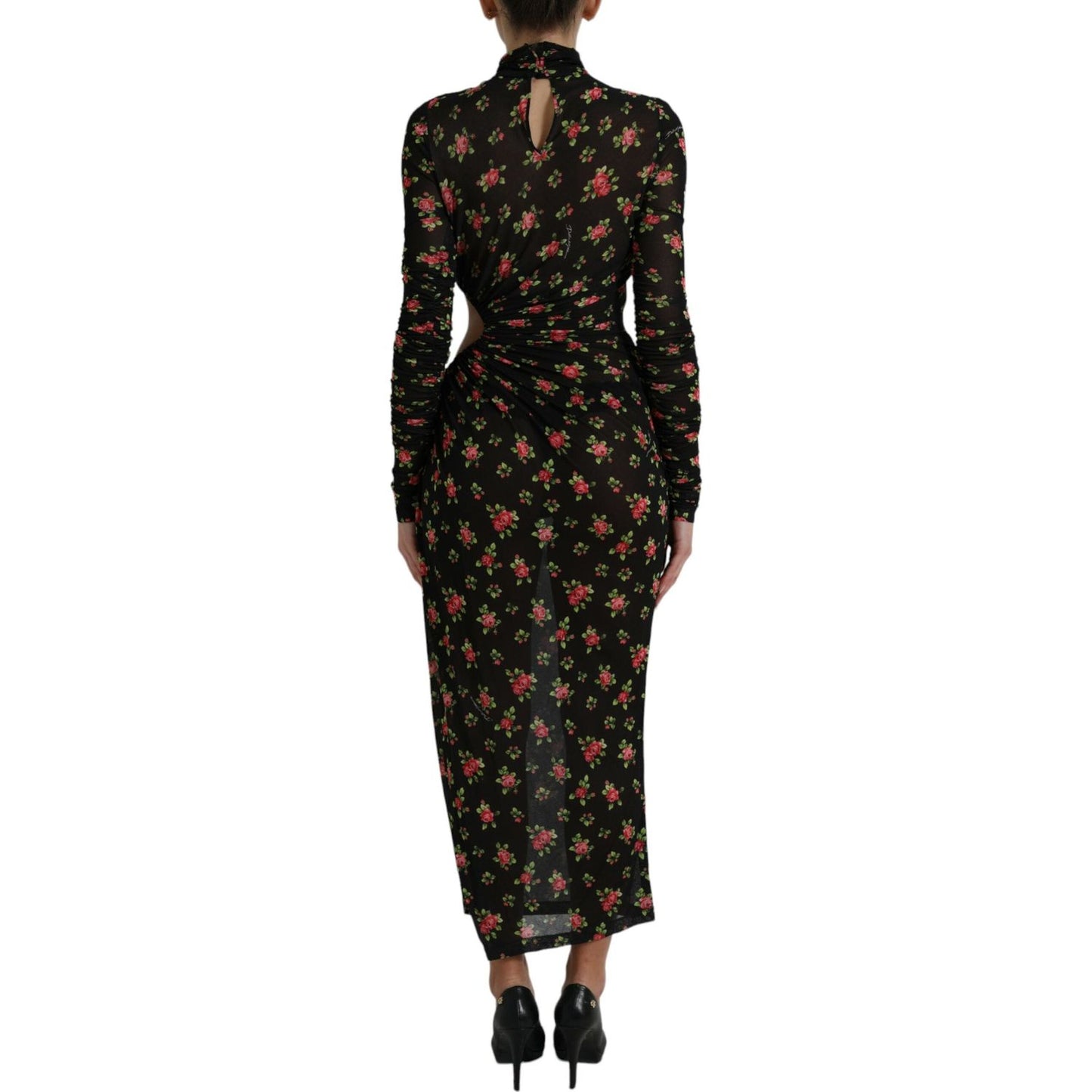 Dolce & Gabbana Black Floral Cut Out Sheath Long Maxi Dress DR281020-40