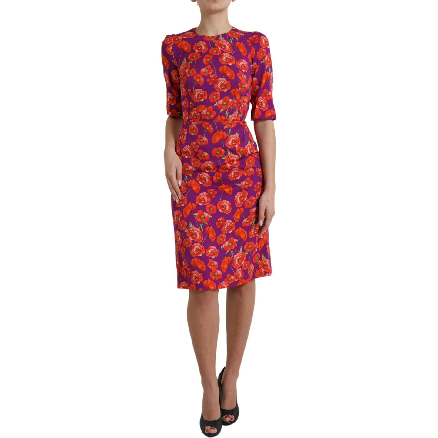 Dolce & Gabbana Multicolor Floral Poppy Print Sheath Dress DR281052-38