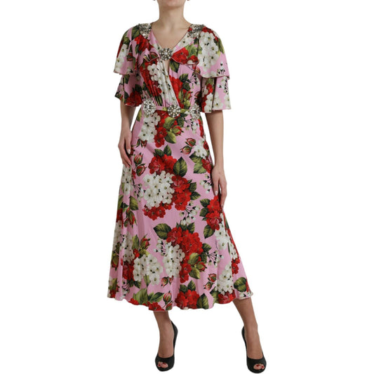 Dolce & Gabbana Multicolor Floral Crystal Embellished A-line Dress DR281066-42