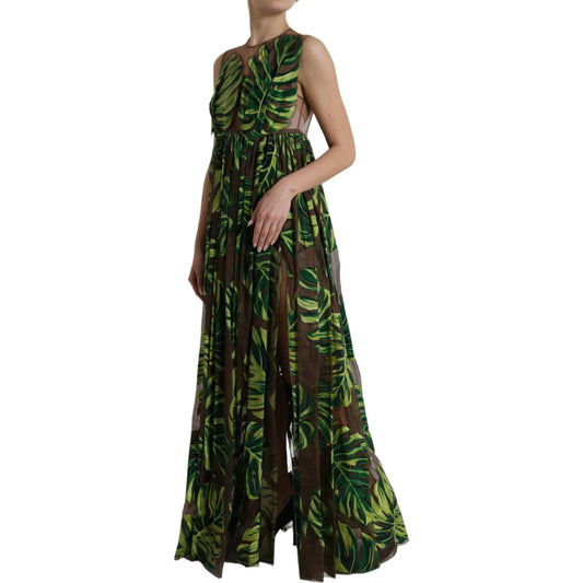 Dolce & Gabbana Green Banana Leaf Sleeveless Long Maxi Dress DR281084-40