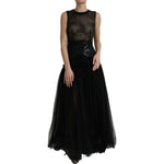Dolce & Gabbana Black Sequined Sleeveless Mesh Layered Gown Dress DR281087-36