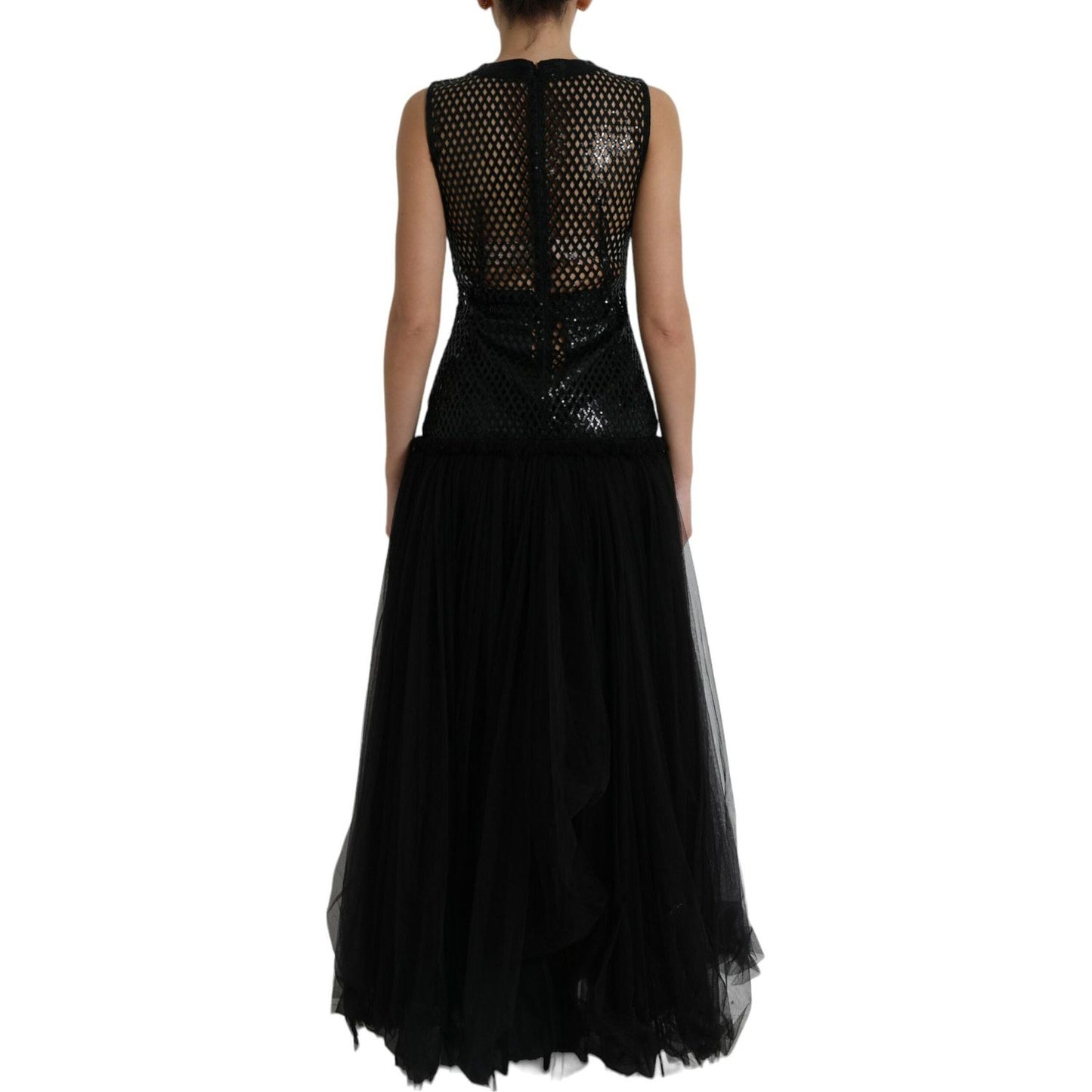 Dolce & Gabbana Black Sequined Sleeveless Mesh Layered Gown Dress DR281087-36