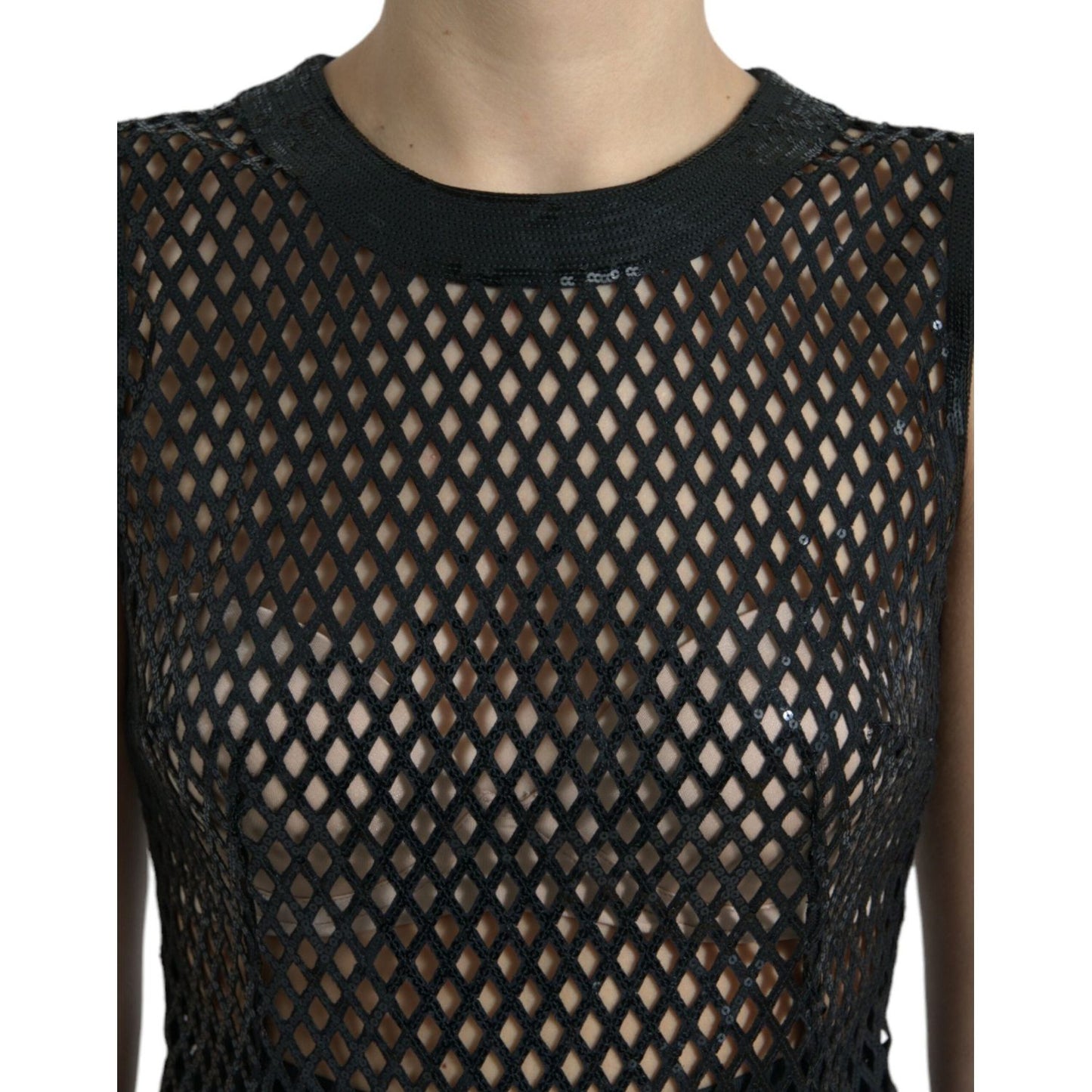 Dolce & Gabbana Black Sequined Sleeveless Mesh Layered Gown Dress DR281087-36