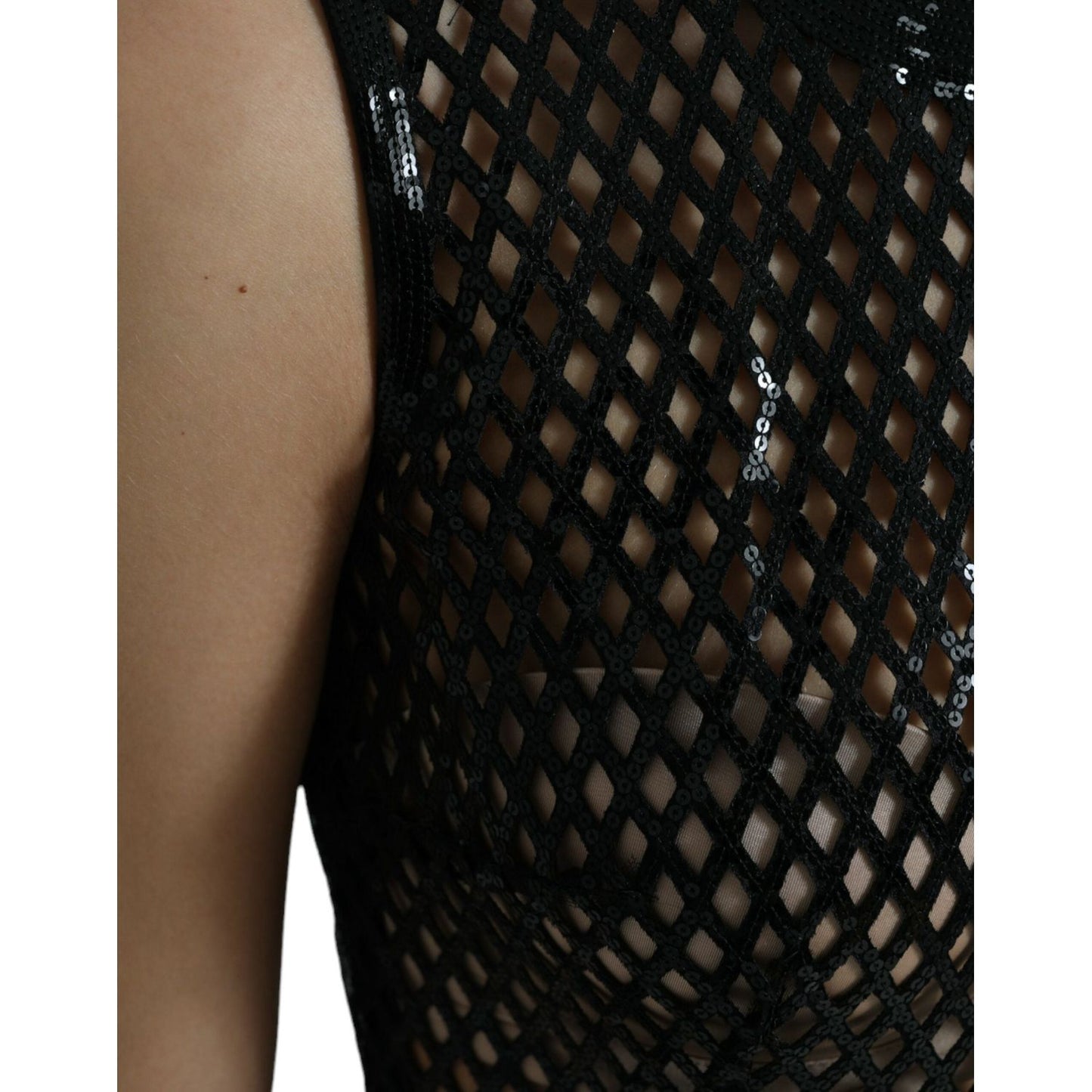 Dolce & Gabbana Black Sequined Sleeveless Mesh Layered Gown Dress DR281087-36